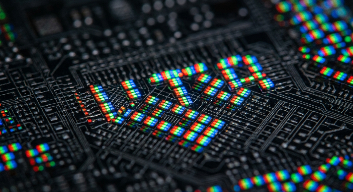 ภาพระยะใกล้ของเทคโนโลยี MicroLED/MiniLED แสดงพิกเซลขนาดเล็กและความคมชัดสูง