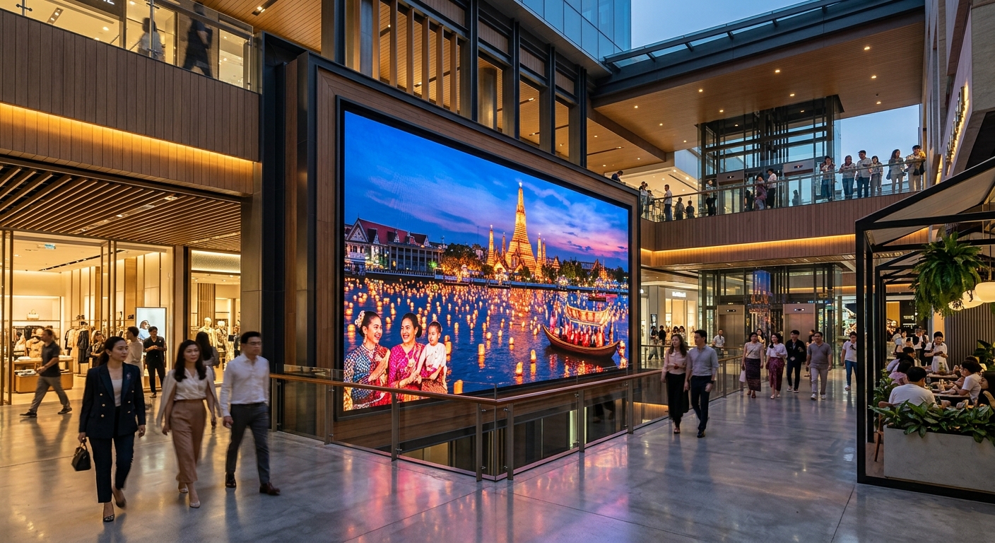 ช่างเทคนิคกำลังตรวจสอบแผงวงจรของจอ LED ขนาดใหญ่ที่กำลังแสดงผลผิดปกติในห้องควบคุม