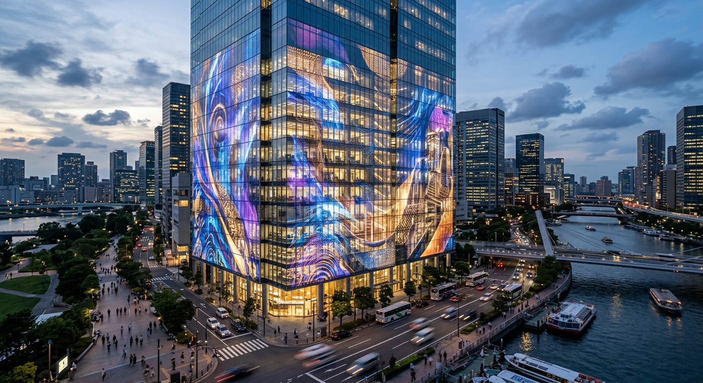 Transparent LED ติด facade อาคารกระจกในกรุงเทพ มุมมองจากภายในเห็นบรรยากาศเมือง