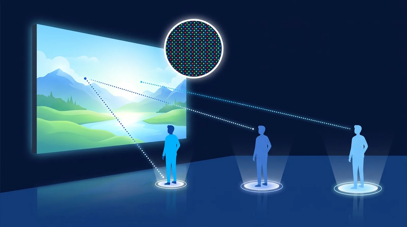 ภาพอธิบายระยะคนดูกับเลข P ของจอ LED — เลขน้อยดูใกล้ได้ เลขมากเหมาะดูไกล